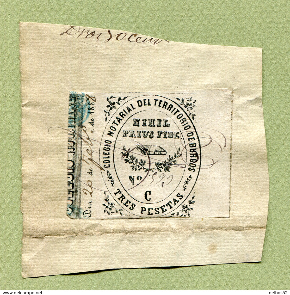 SPAIN ESPAÑA. REVENUE COLEGIO NOTARIAL DE BURGOS. 1888  (TRES PESETAS) - Fiscales