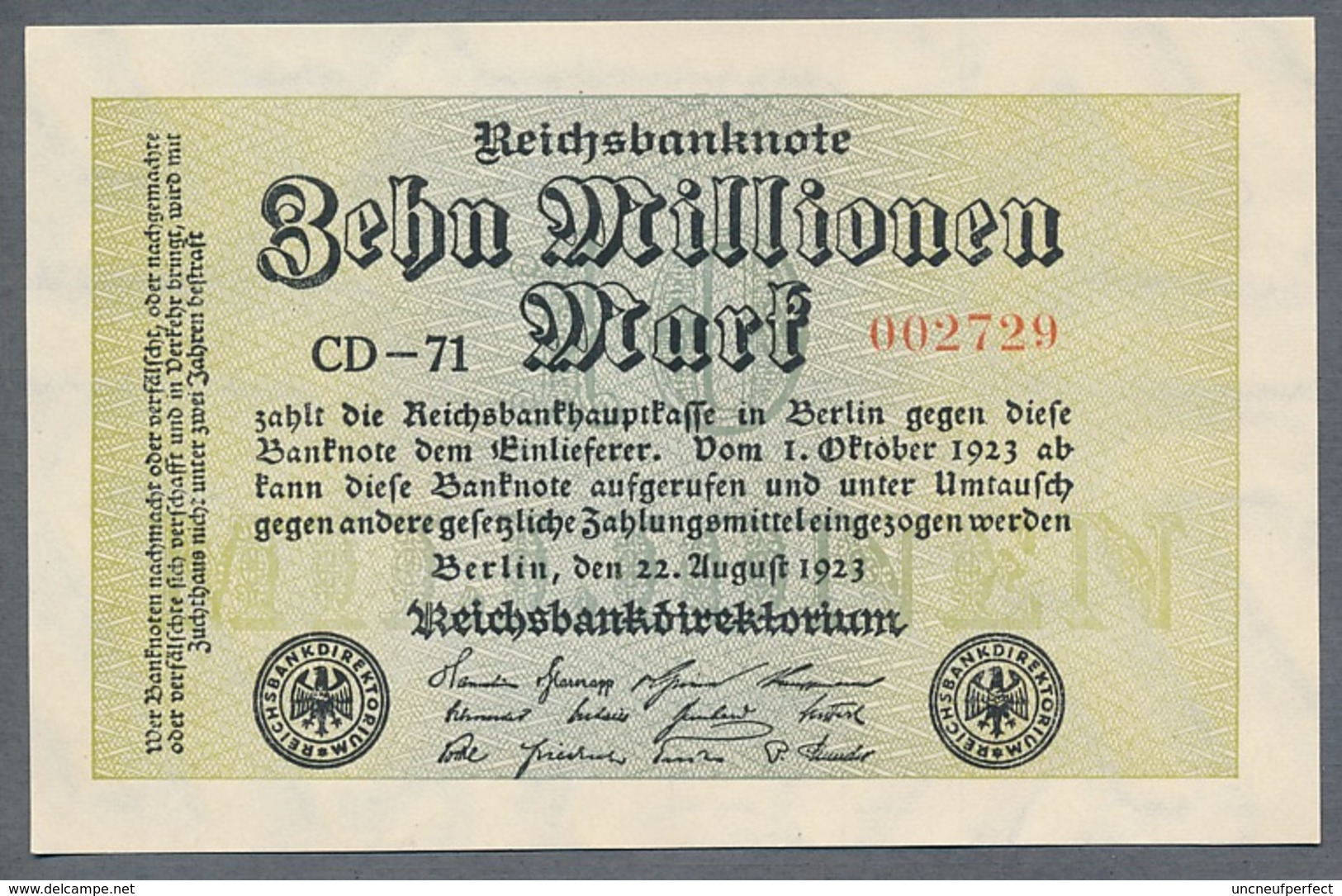 P106a Ro105a DEU-118g. 10 Million Mark 1923 UNC / NEUF - 10 Miljoen Mark