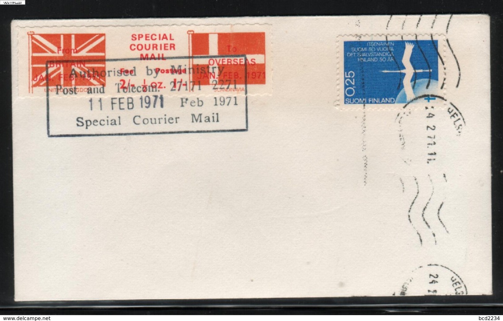 GREAT BRITAIN GB 1971 POSTAL STRIKE MAIL SPECIAL COURIER MAIL 1ST ISSUE PRE-DECIMAL COVER HELSINKI FINLAND 11 FEBRUARY - Variétés Et Curiosités