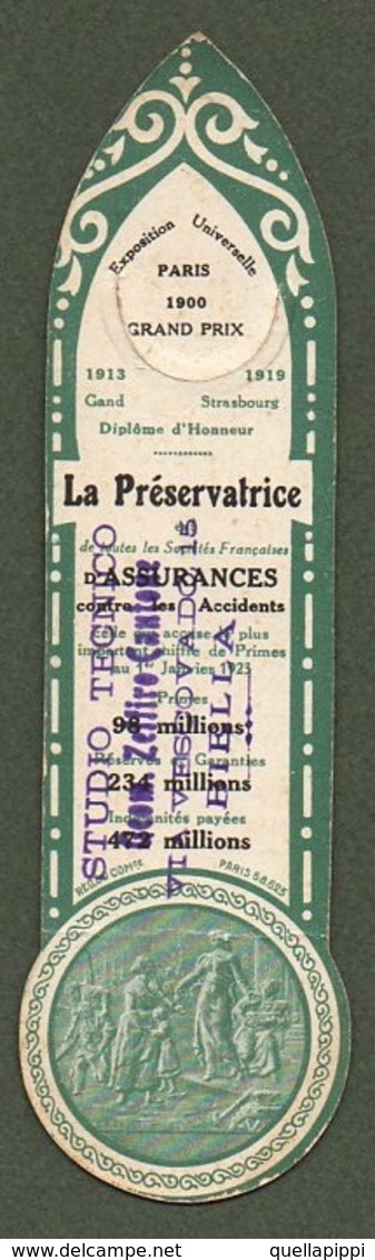 09141 "SEGNALIBRO - LA PRESERVATRICE ASSICURAZIONE - PARIS  - TIMBRO STUDIO TECNICO BIELLA - 1930" - Segnalibri