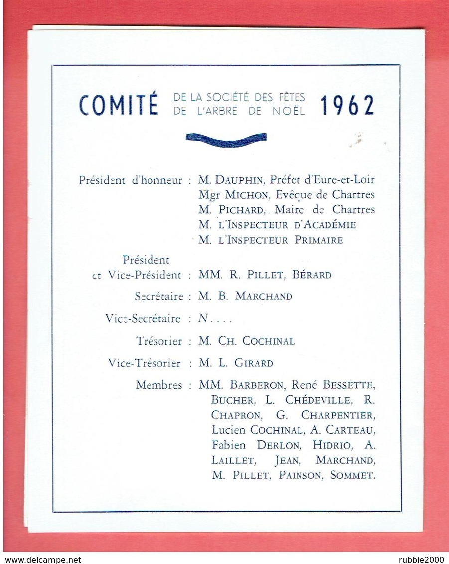 CHARTRES 1962 COMITE DE LA SOCIETE DES FETES DE L ARBRE DE NOEL DESSIN DE JEAN VILLETTE CARTE EN TRES BON ETAT - Chartres