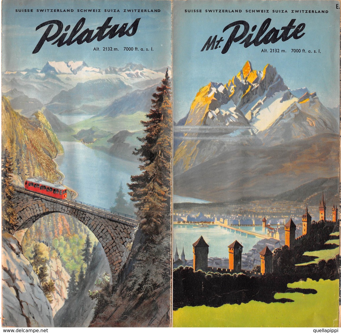 09150 "MT. PILATE ALT 2132 - SUISSE - PIEGHEVOLE 1950 - 11 FOTO B/N - ILLUSTRAZIONI A COLORI" ANIMATO. ORIG - Dépliants Turistici