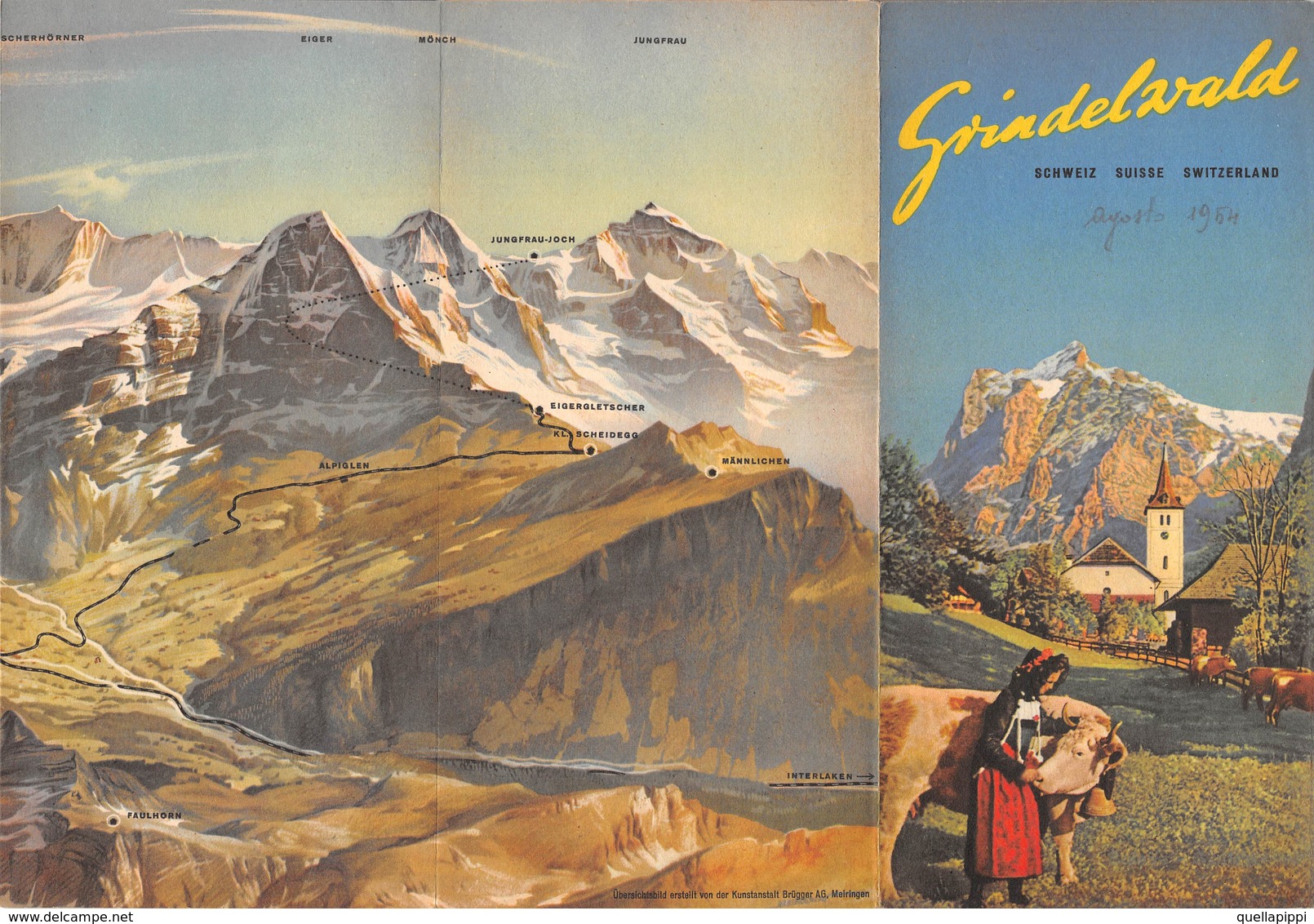 09151 "GRINDELVALD - SUISSE - PIEGHEVOLE 1950 - 6 FOTO B/N - 2 FOTO A COLORI - CARTINA TRIDIMENSIONALE" ANIMATO. ORIG - Dépliants Turistici