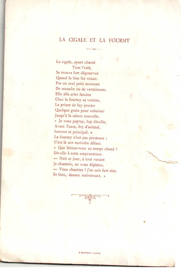 Grand Chromo AU BON MARCHE, Format 148x222mm - LA FONTAINE : La Cigale Et La Fourmi - Scans Recto-verso - Au Bon Marché