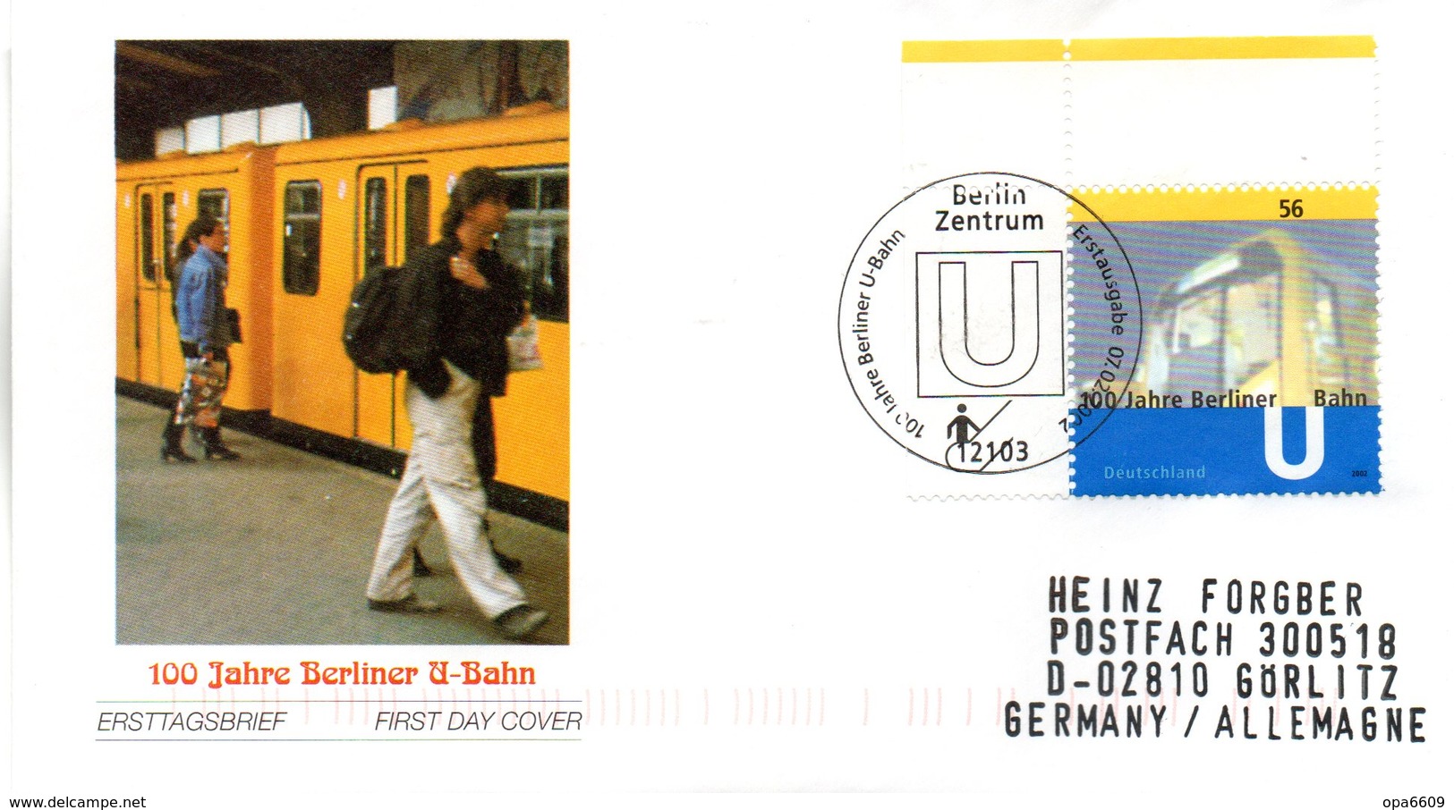 BRD Schmuck-FDC: "100 Jahre Berliner U-Bahn", Mi.2242 ESSt 7.2.2002 BERLIN ZENTRUM - Autres & Non Classés