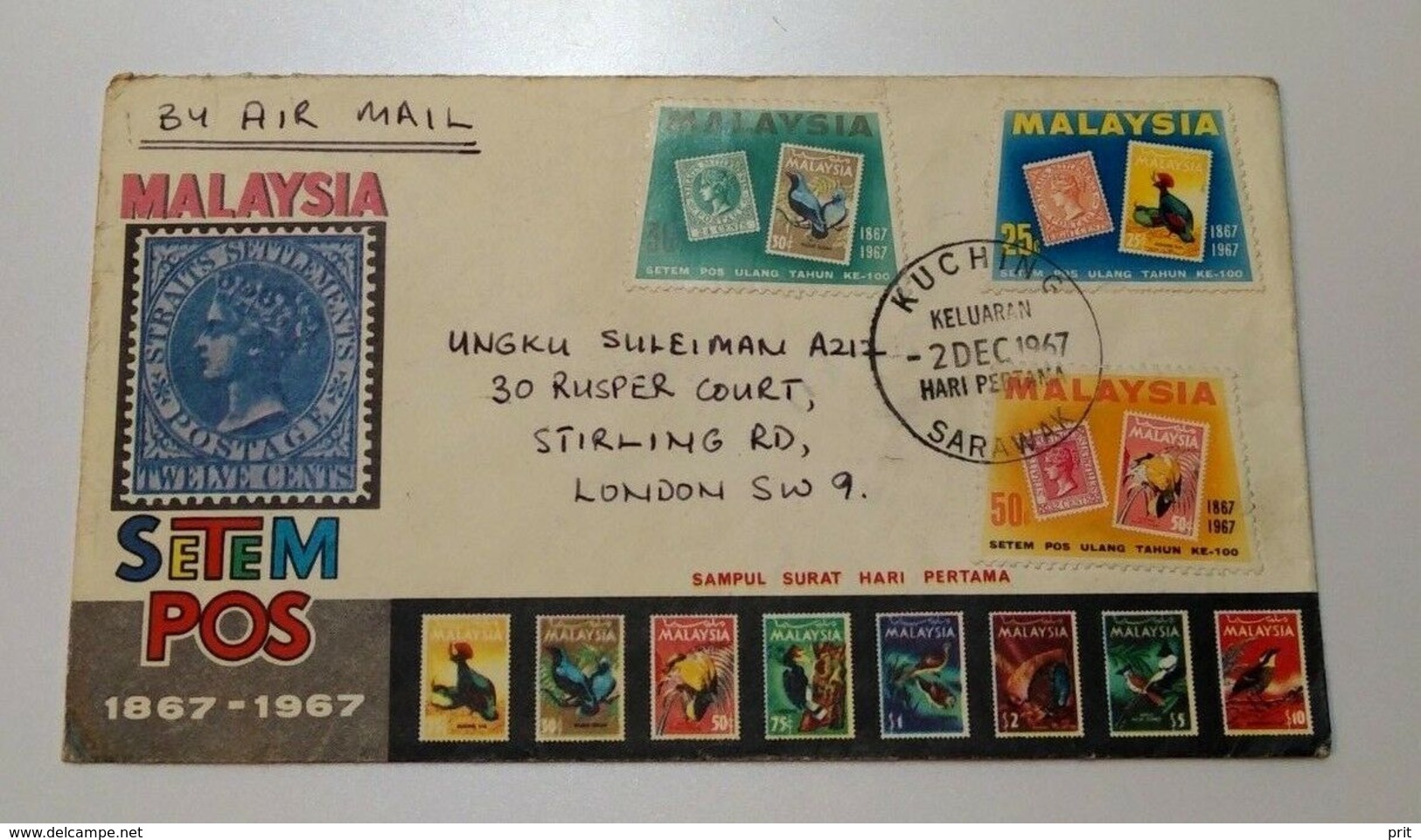 Kuching, Sarawak, Malaysia 1967 Nice Posted First Day Cover To London, Clear Kuching Sarawak Postmark. - Malaysia (1964-...)