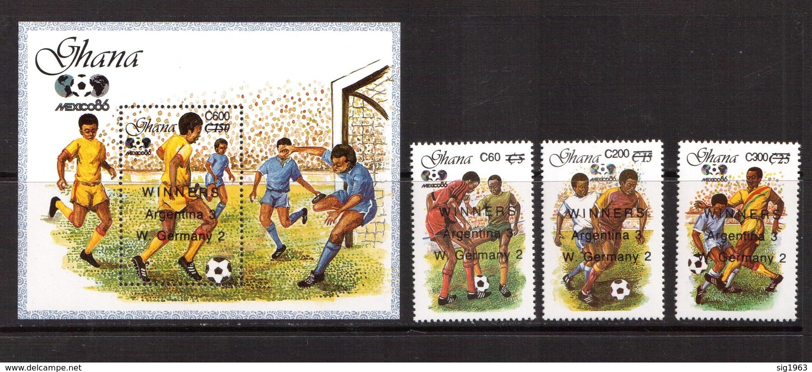 Ghana-1989(Mi.1270-1272,Bl.142) Football, Soccer, Fussball,calcio,MNH - 1986 – Mexiko