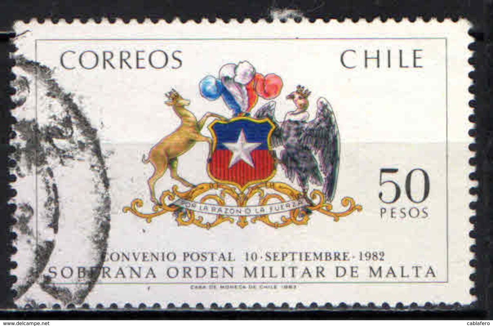 CILE - 1983 - PRIMO ANNIVERSARIO DELL'ACCORDO POSTALE CON SOVRANO ORDINE DI MALTA - USATO - Cile