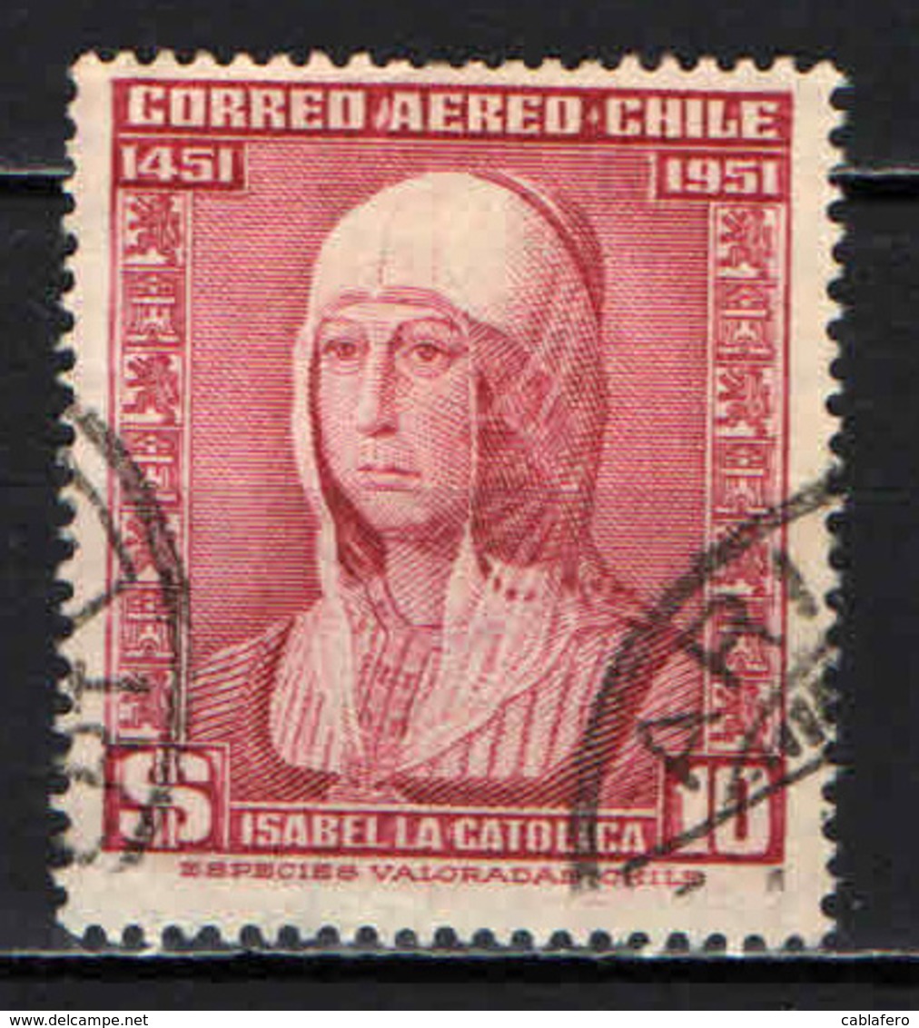 CILE - 1952 - 500° ANNIVERSARIO DELLA NASCITA DELLA REGINA DI SPAGNA ISABELLA I - USATO - Chile