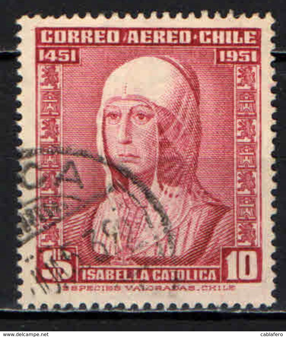 CILE - 1952 - 500° ANNIVERSARIO DELLA NASCITA DELLA REGINA DI SPAGNA ISABELLA I - USATO - Chile