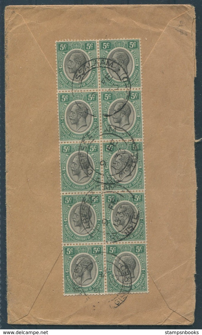 1933 Tanganyika Dar-Es-Salaam Registered Cover - Cape Town, South Africa. Block Of 10 X 5c Stamps - Tanganyika (...-1932)