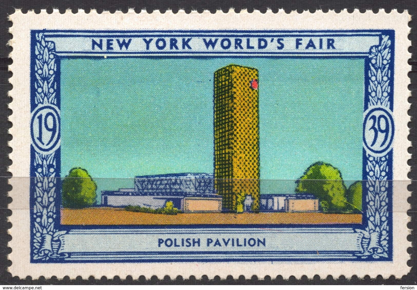 POLAND Polish Pavillon Building - 1939 New York World's Fair USA Charity Label Vignette Cinderella - Vignettes