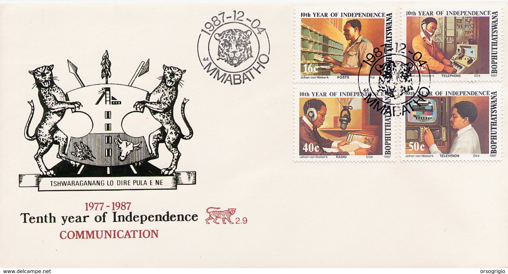 BOPHUTHATSWANA - FDC 1987 - TESTA DI LEOPARD  -  INDIPENDENCE  -  COMMUNICATION - Bophuthatswana