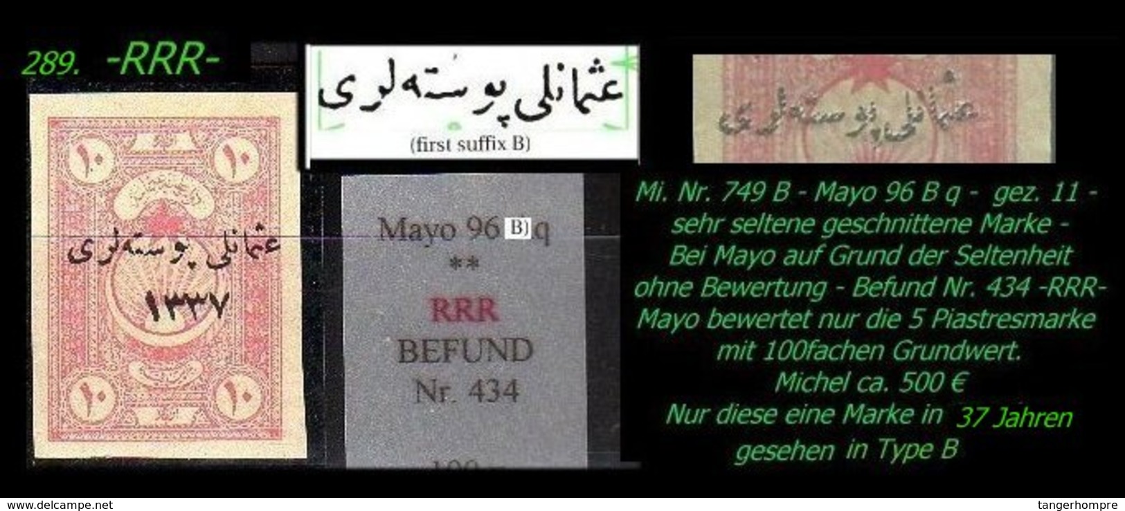 EARLY OTTOMAN SPECIALIZED FOR SPECIALIST, SEE...Mi. Nr. 749 - Mayo 96 Bq- Geswchnitten -RRRR- - 1920-21 Anatolië