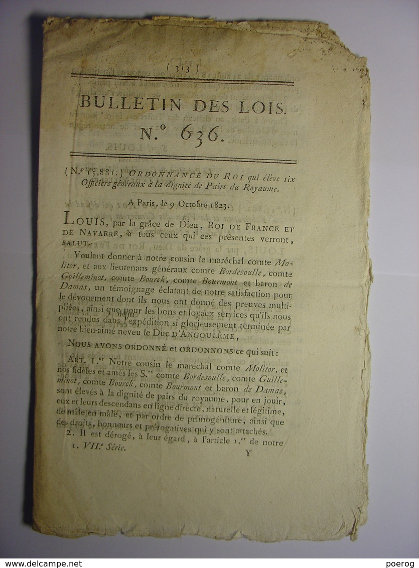 BULLETIN DES LOIS De 1823 - VERSAILLES ECOLE DE TROMPETTES ECOLE DE CAVALERIE - PROHIBITION CERUSE PLOMB - Wetten & Decreten