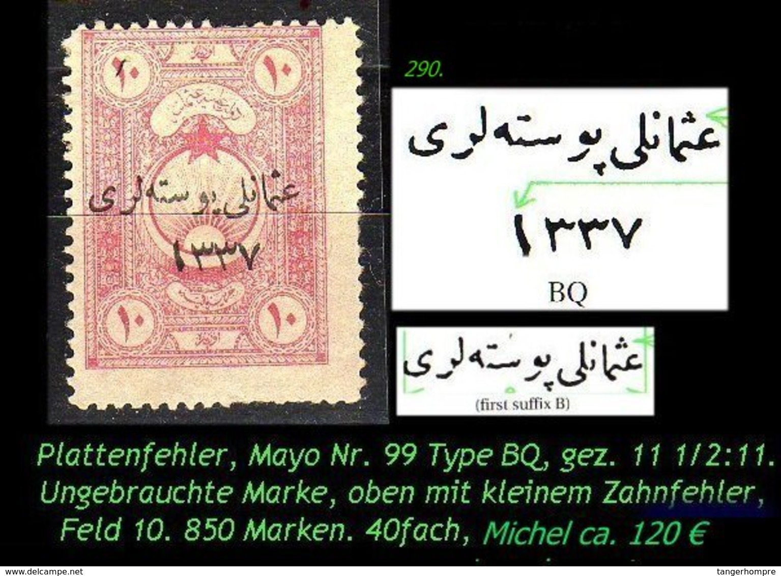 EARLY OTTOMAN SPECIALIZED FOR SPECIALIST, SEE...Mi. Nr. 749 - Mayo 99 BQ- Plattenfehler -RR- - 1920-21 Kleinasien