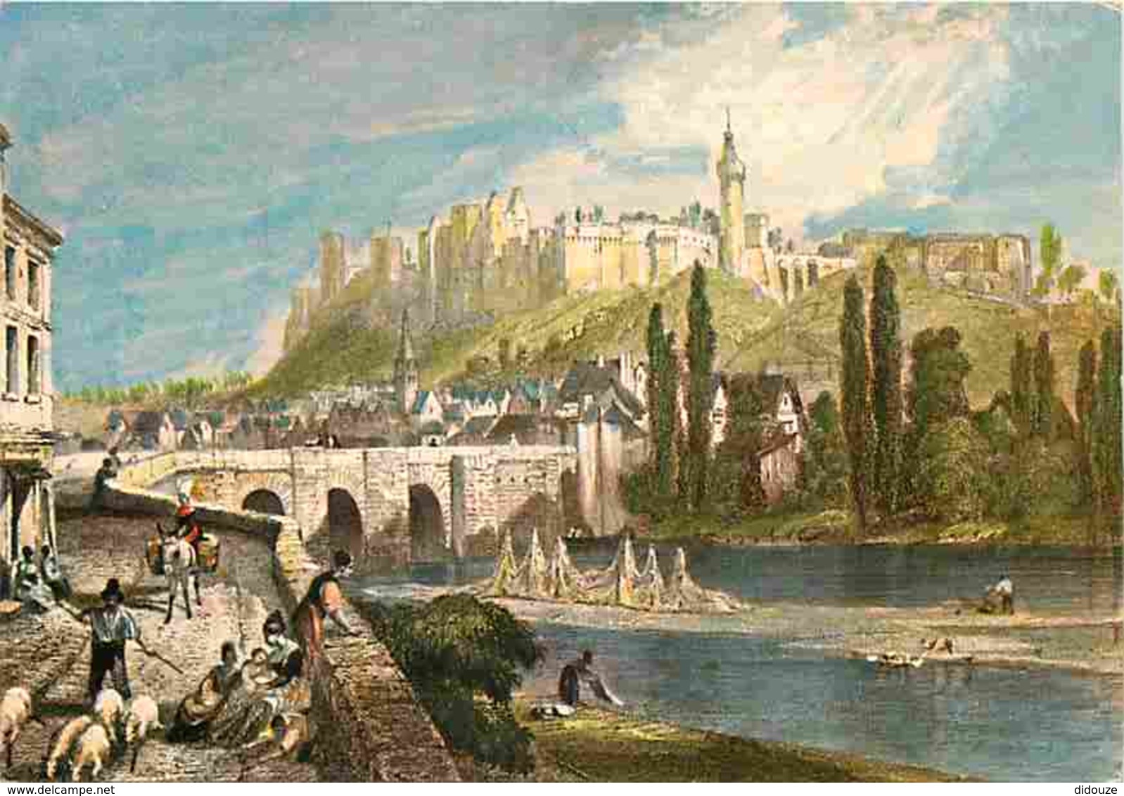 Art - Peinture - Gravure Lithographie Ancienne - Autrefois - Les Chateaux De La Loire - Chinon - Le Pont Sur La Vienne E - Peintures & Tableaux