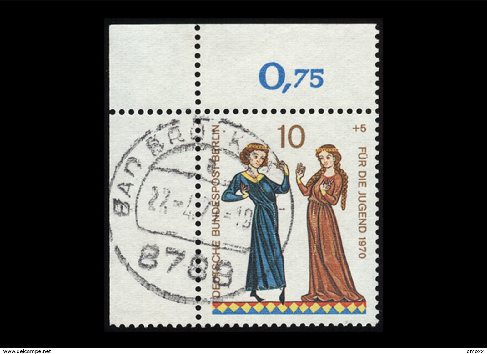 Berlin 1970, Michel-Nr. 354, Jugend 1970, Minnesänger, 10 Pf., Eckrand Oben Links, Gestempelt - Gebraucht