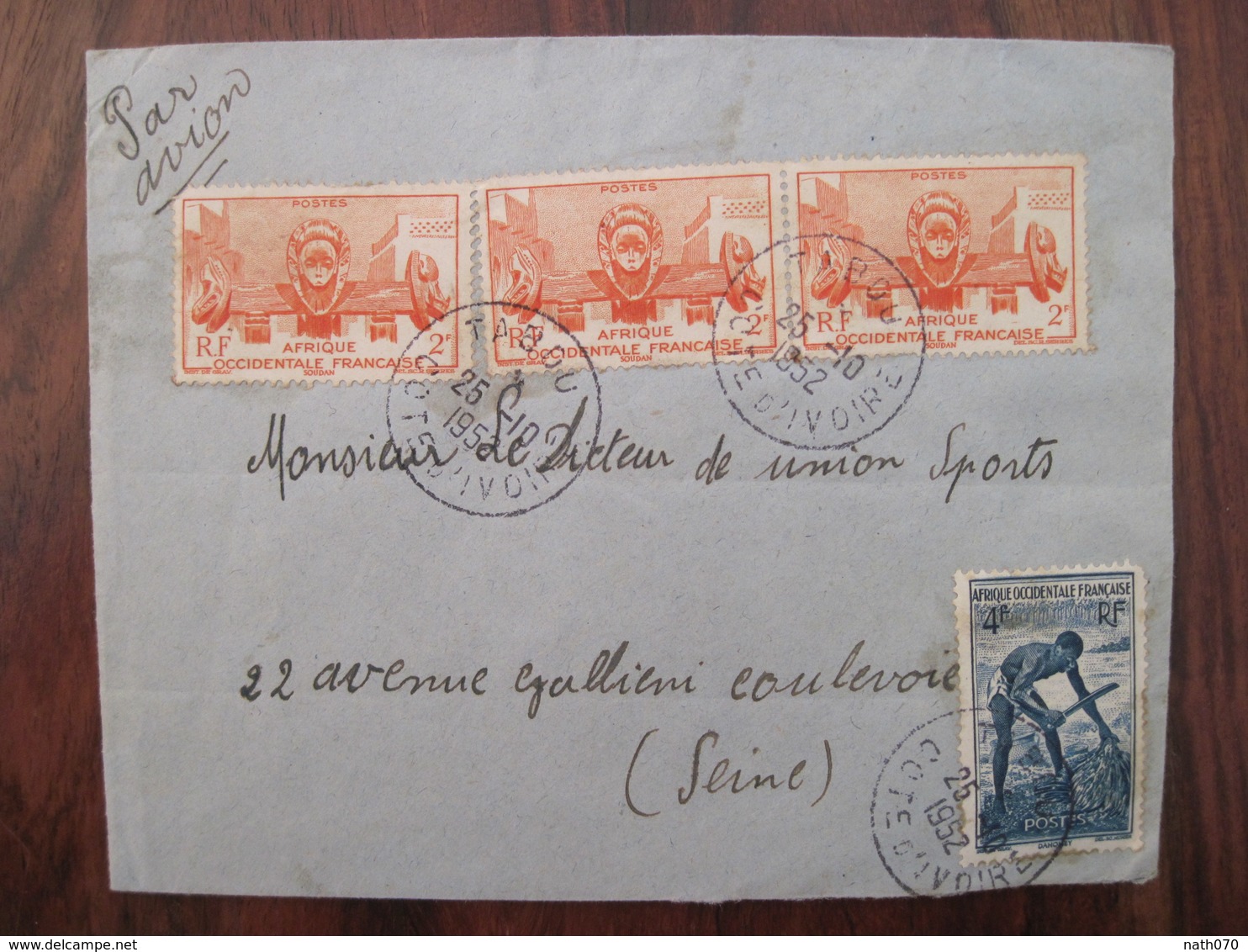 Cote D'Ivoire 1952 France TABOU AOF Timbre Lettre Enveloppe Cover Colonie Elfenbeinküste Ivoiry Coast - Cartas & Documentos
