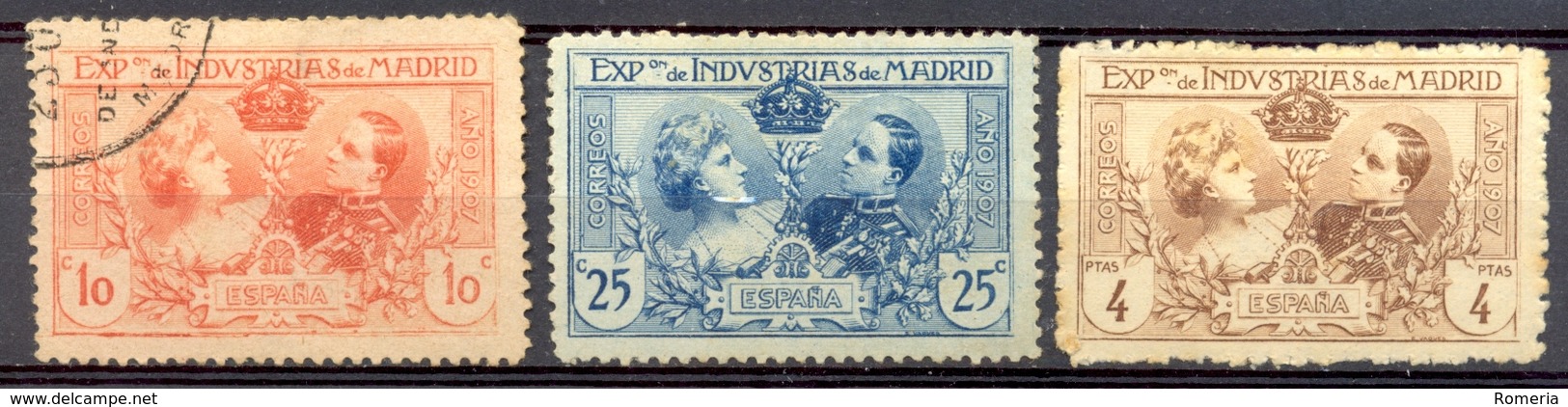 Espagne - 1907 - Yt 236 - 238 - 241 - Exposition Des Industries De Madrid - Obl Et * TC - Dentelés 11 1/2 - Pas Réimp. - Usados