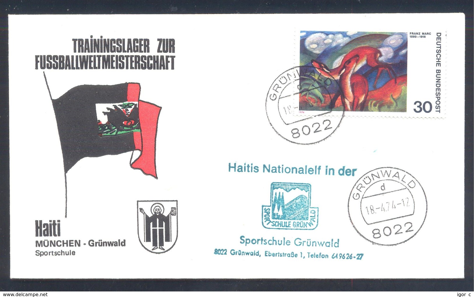 Germany 1974 Cover: Football Fussball Soccer Calcio: FIFA World Cup; Trainings Camp Haiti; München - Grünwald - 1974 – Westdeutschland