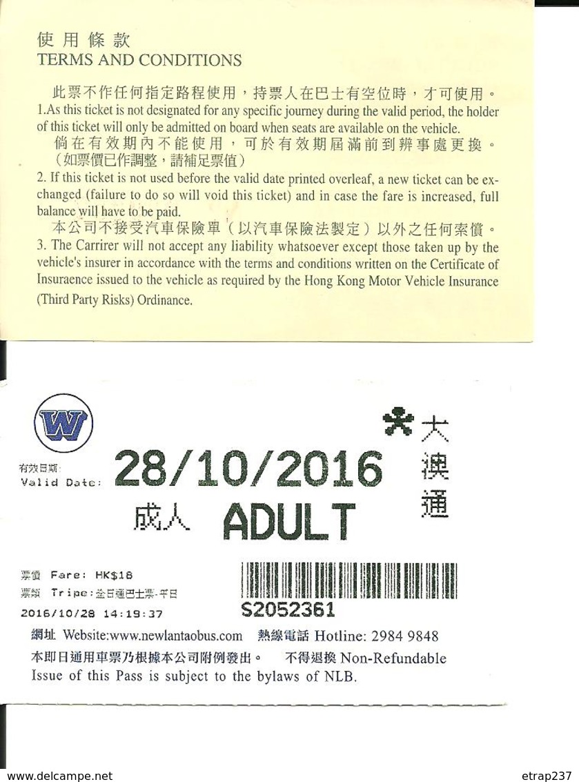 2 Tickets. Bus Hong Kong. Voir Description - Monde