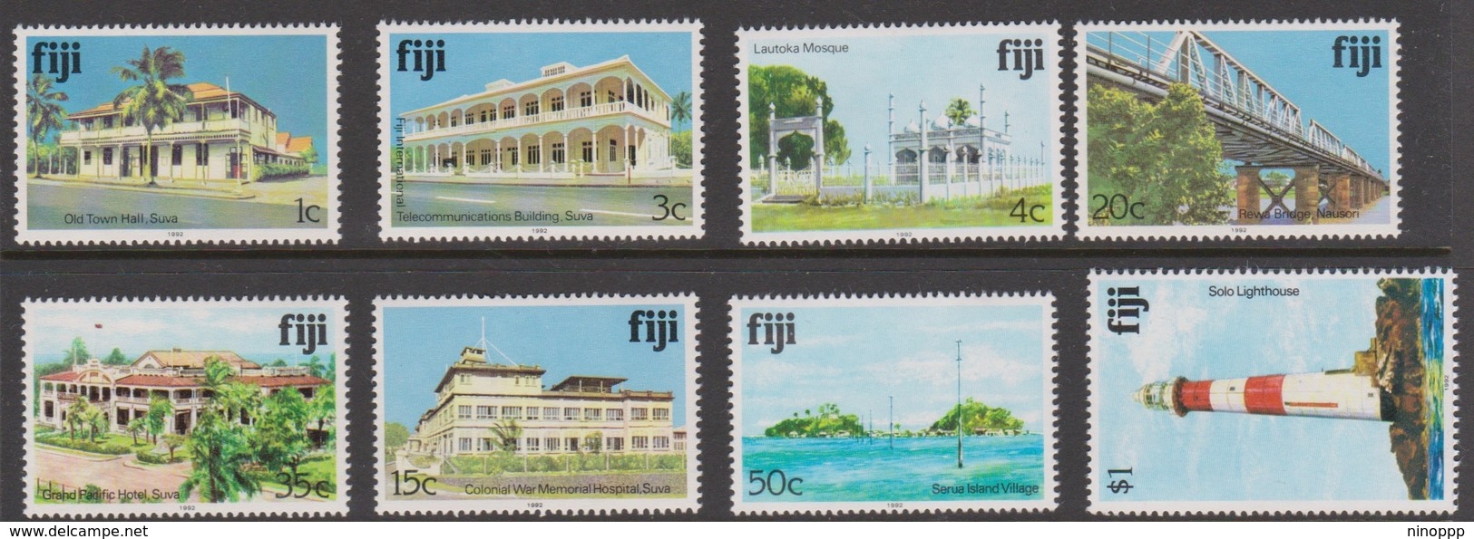 Fiji SG 719-735 1992 Architecture Reprints, 8 Values, Dated 1992, Mint Never Hinged - Fiji (1970-...)