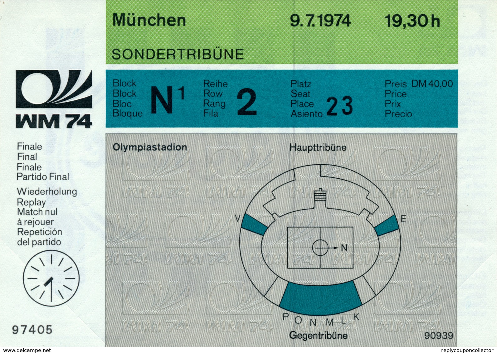 MÜNCHEN - Fussball Weltmeisterschaft  - 9.7.1974 , Eintrittskarte Für Das Finale  Deutschland-Holland - Eintrittskarten