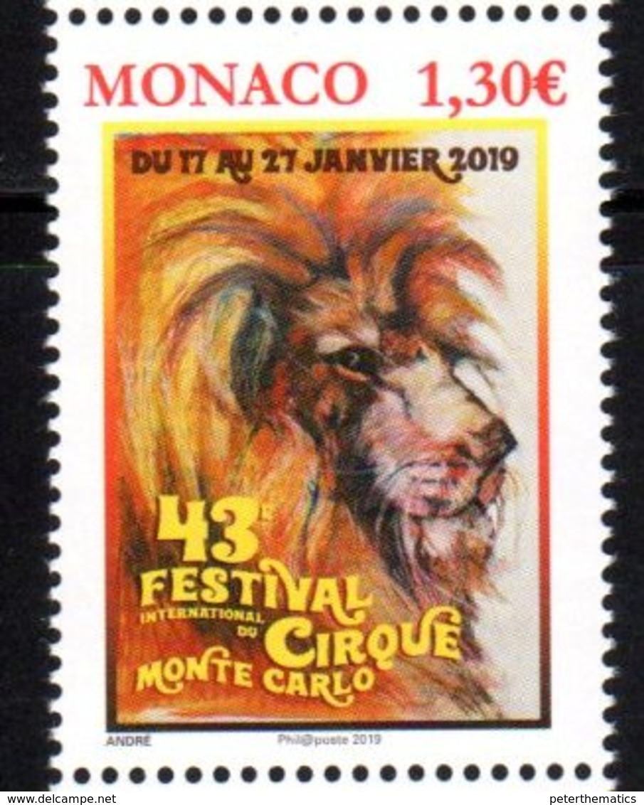 MONACO, 2019, MNH, CIRCUS, 43rd MONTE CARLO CIRCUS  FESTIVAL , LIONS,  1v - Circo