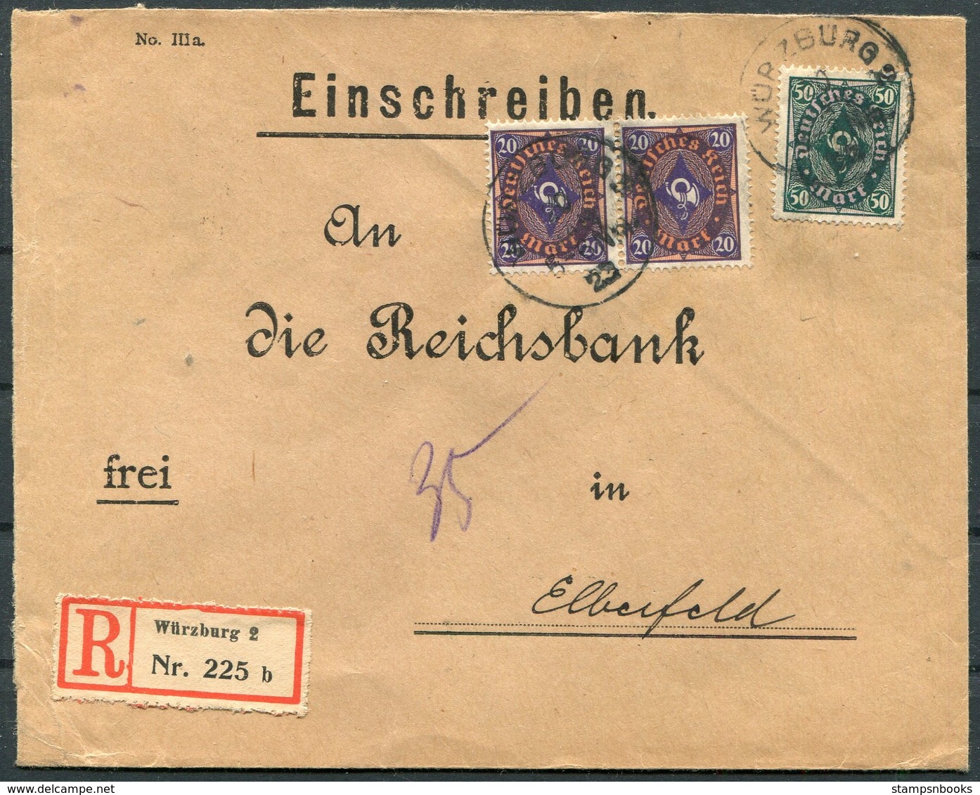 1923 Germany Reichsbank Wurzburg Registered Cover - Reichsbank Elberfeld - Briefe U. Dokumente