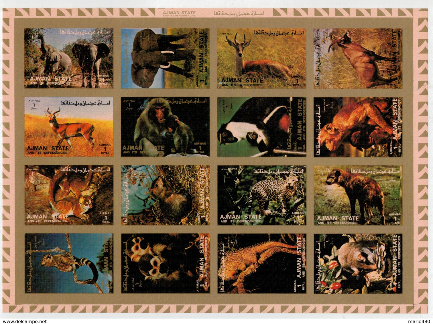 AJMAN   1973     SHEET  15,6X20     FAUNA    MAMMALS       MNH**  IMPERFORATED - Ajman