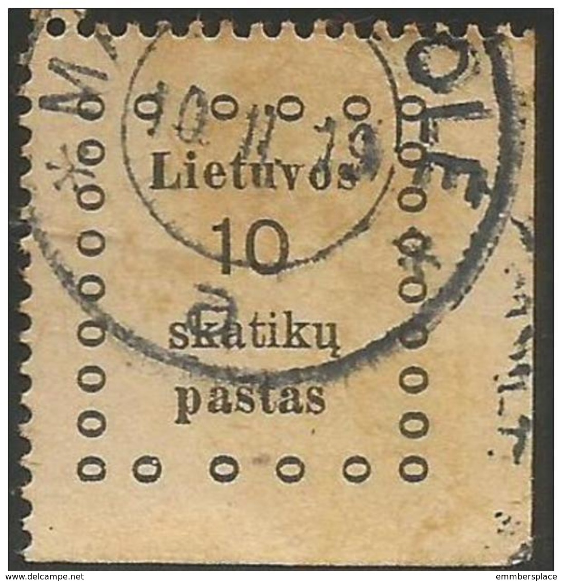 Lithuania - 1919 Kaunas Issue 10s Used  Sc 9 - Lituania