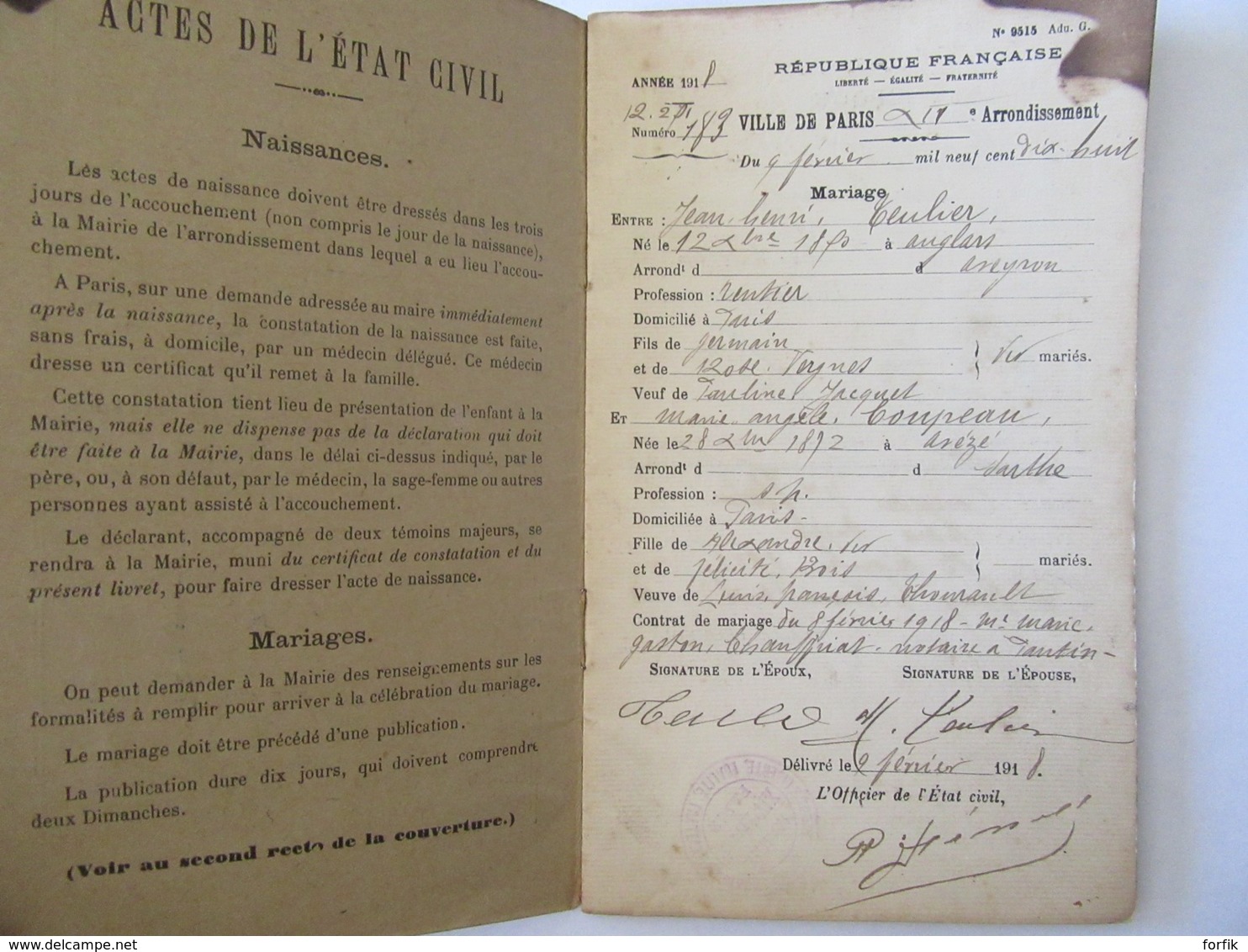 France - Lot De 4 Livrets De Famille Anciens De La Ville De Paris - Historical Documents