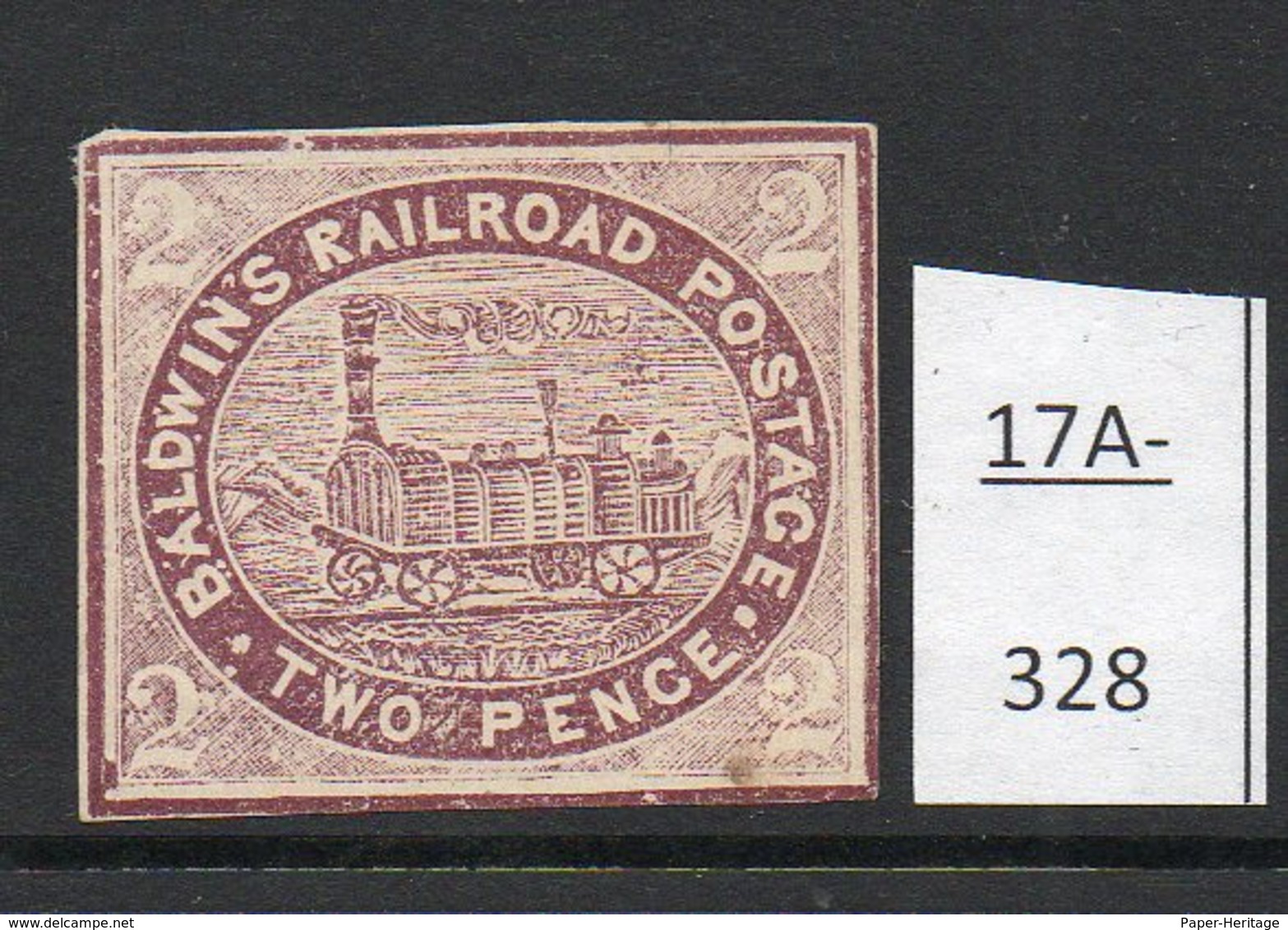 C.1865 USA Baldwin’s Railroad Postage  2 Pence  In Purple – Railway Steam Train Locomotive Design MH. - Trenes