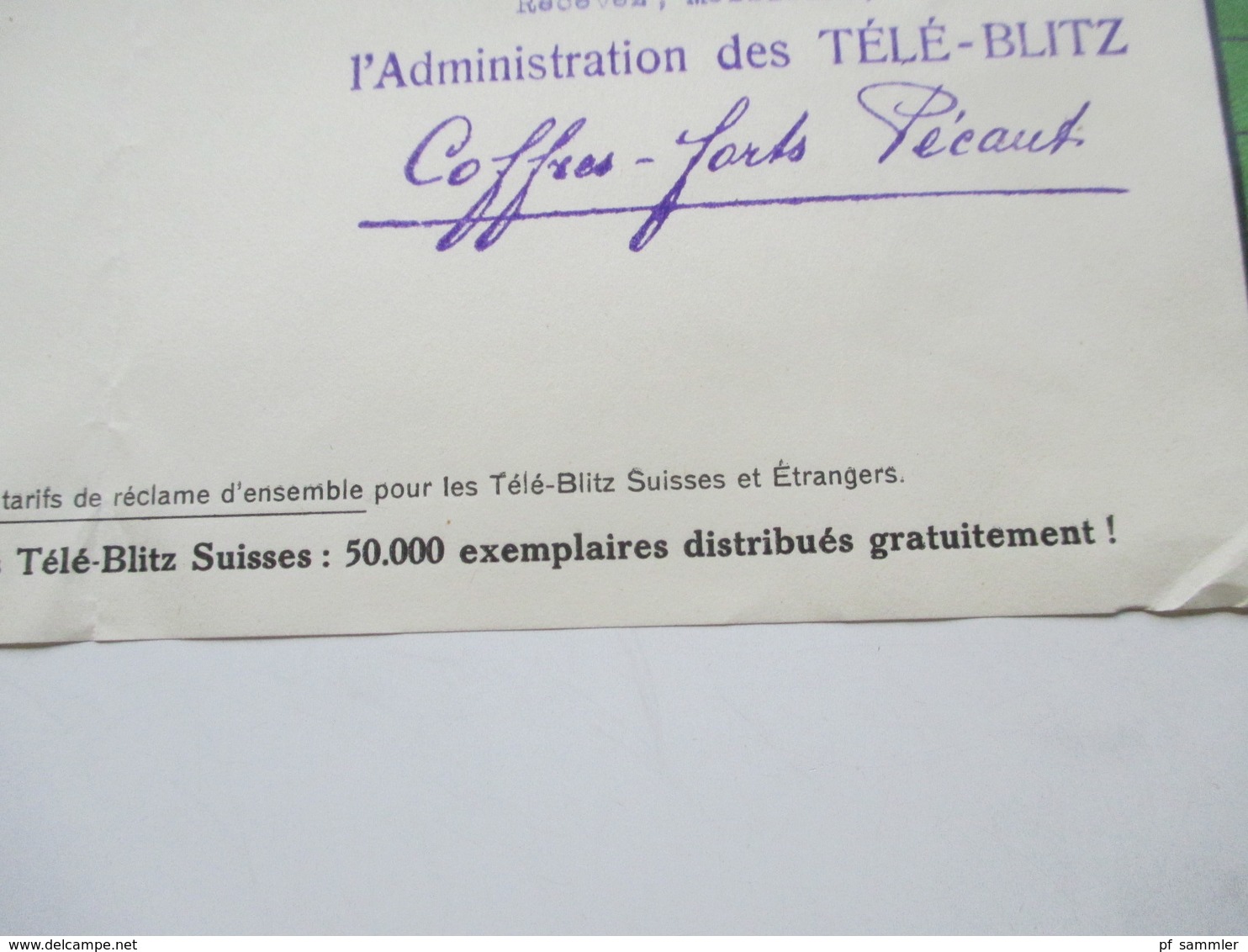 Schweiz 1926 Administration des Télé Blitz La Chaux-De-Fonds Tele Blitz Suisse Dokument