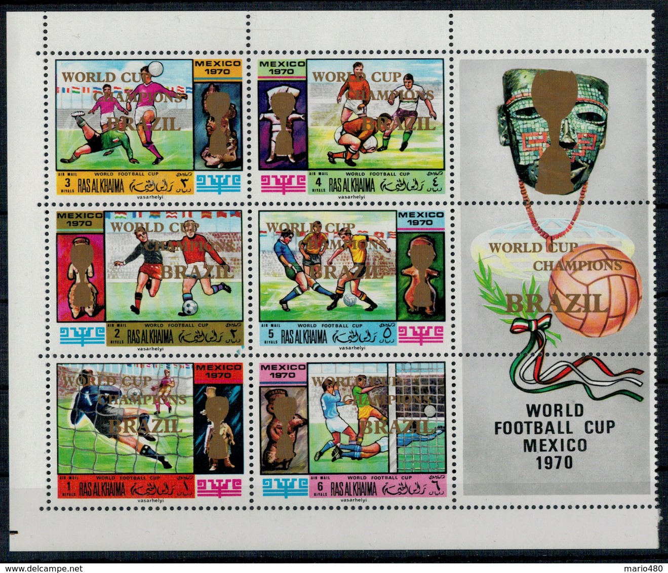 RAS  AL  KHAIMA   1970     FOOTBALL  WORL CUP   BRAZIL  WORLD  CHAMPION   SETX6    MNH** - Ajman