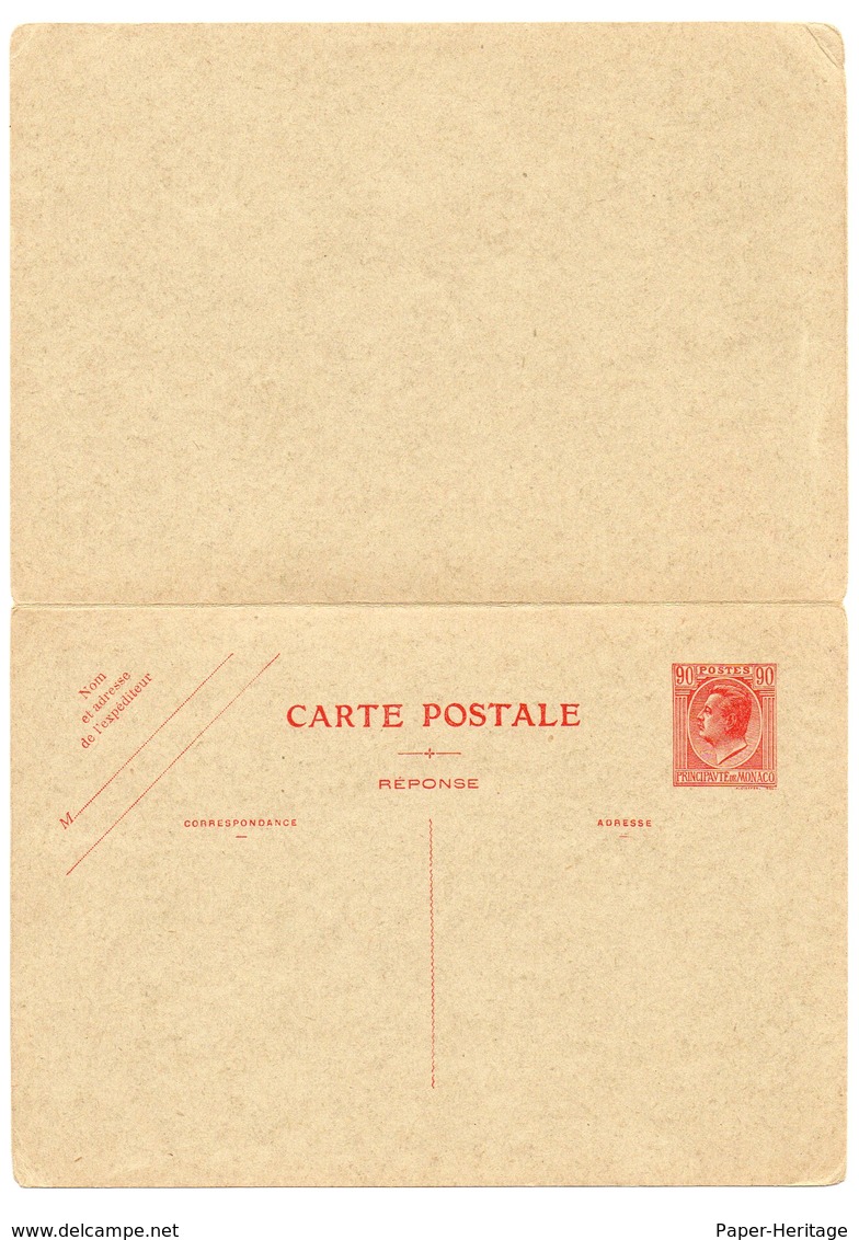 Monaco EP Entier Postal Stationery Louis II With Reply Card Attached 90c+90c Neuf / Unused . - Postal Stationery