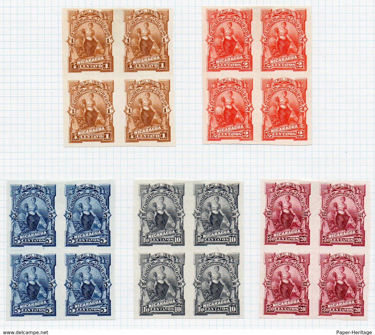 Nicaragua 1891 Complete  Set/10 PLATE PROOFS In Blks/4 In Issued Colours - Superb - Nicaragua