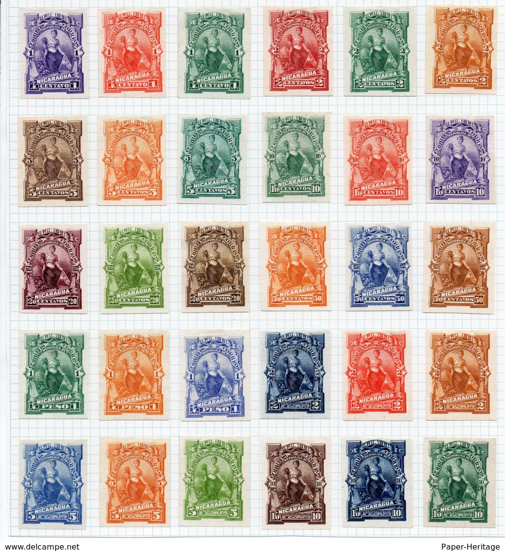 Nicaragua 1891 : 30 PLATE PROOFS (3 Of Each Value)  In Unissued Colours - Superb - Nicaragua