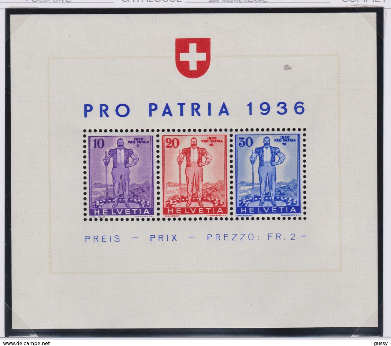 SUISSE 1936: Bloc  'Pro Patria', Neuf ** - Blocs & Feuillets