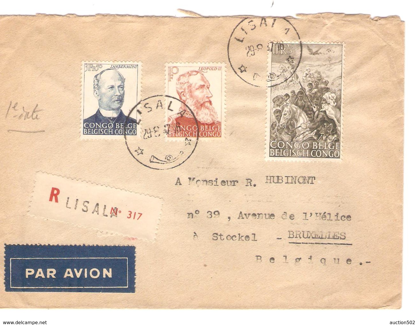 PR6435/ TP 274/276 S/L.Recommandée Avion C.Lisala 29/8/47 V.Stockel BXL Belgique - Lettres & Documents