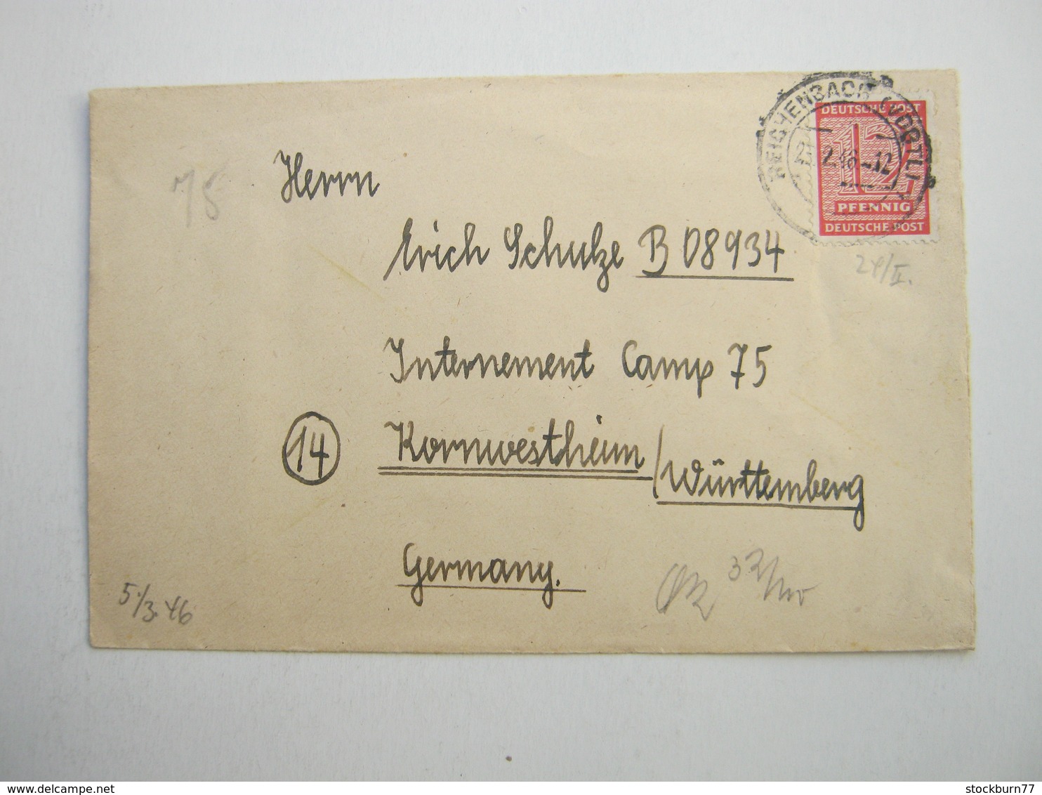 1946 , Reichenbach , Kriegsgefangenenbrief Ins Lager Kornwestheim - Sonstige & Ohne Zuordnung