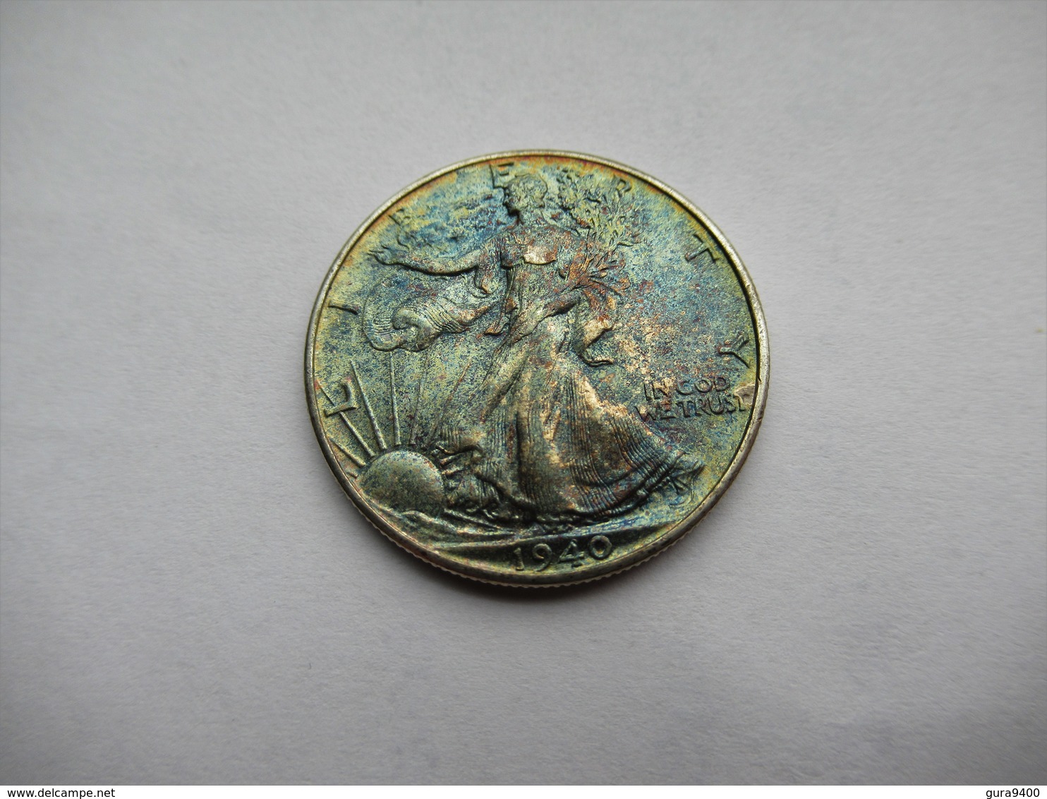 USA, 1/2 Dollar, 1940 Liberty Half Dollar  Blauwe Patina - 1916-1947: Liberty Walking