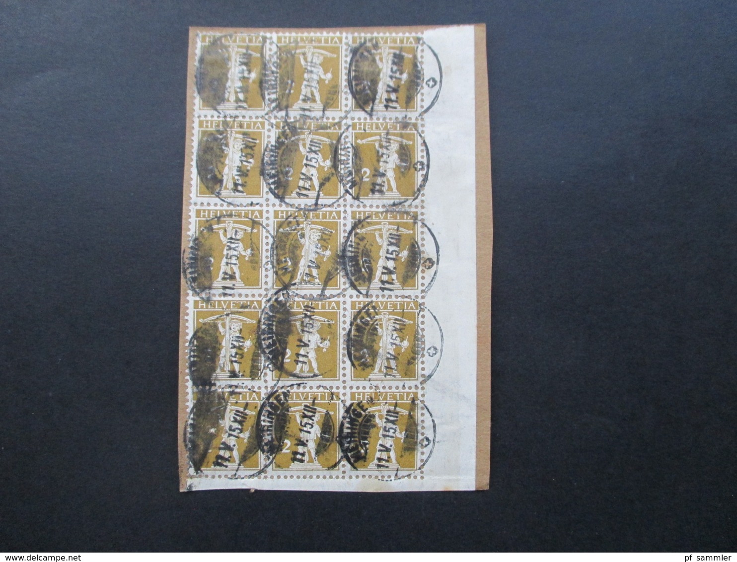 Schweiz Tellknabe Nr. 111 Type III  1909 Verwendet 1915 Briefstück 15er Einheit Eckrand Unten Rechts /UR 15xgestempelt - Used Stamps