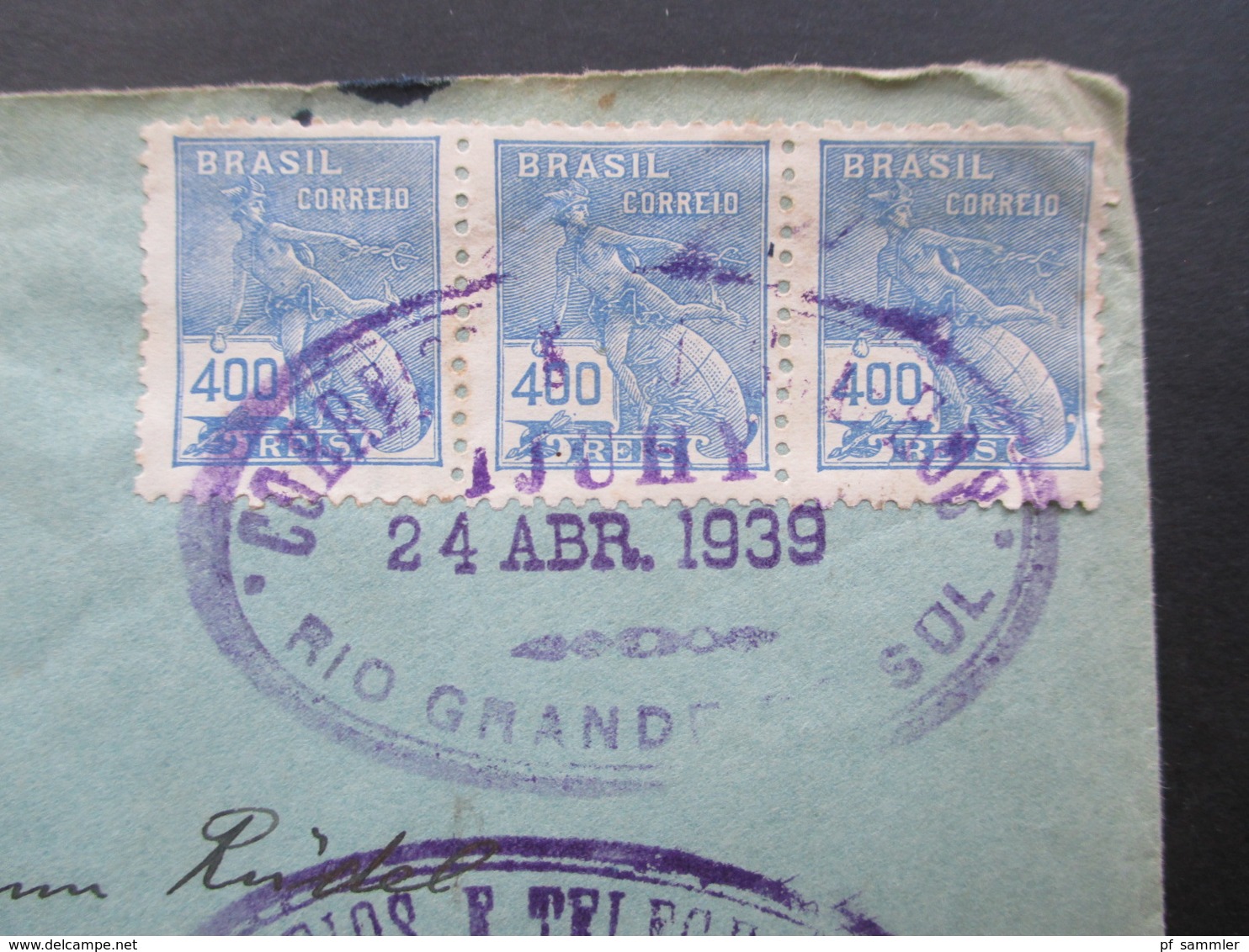 Brasilien 1939 Ovaler Violetter Stempel Correios Telegraphos Rio Grande Do Sul Dr. Med. Otto Rüdel Serra Cadeado - Briefe U. Dokumente