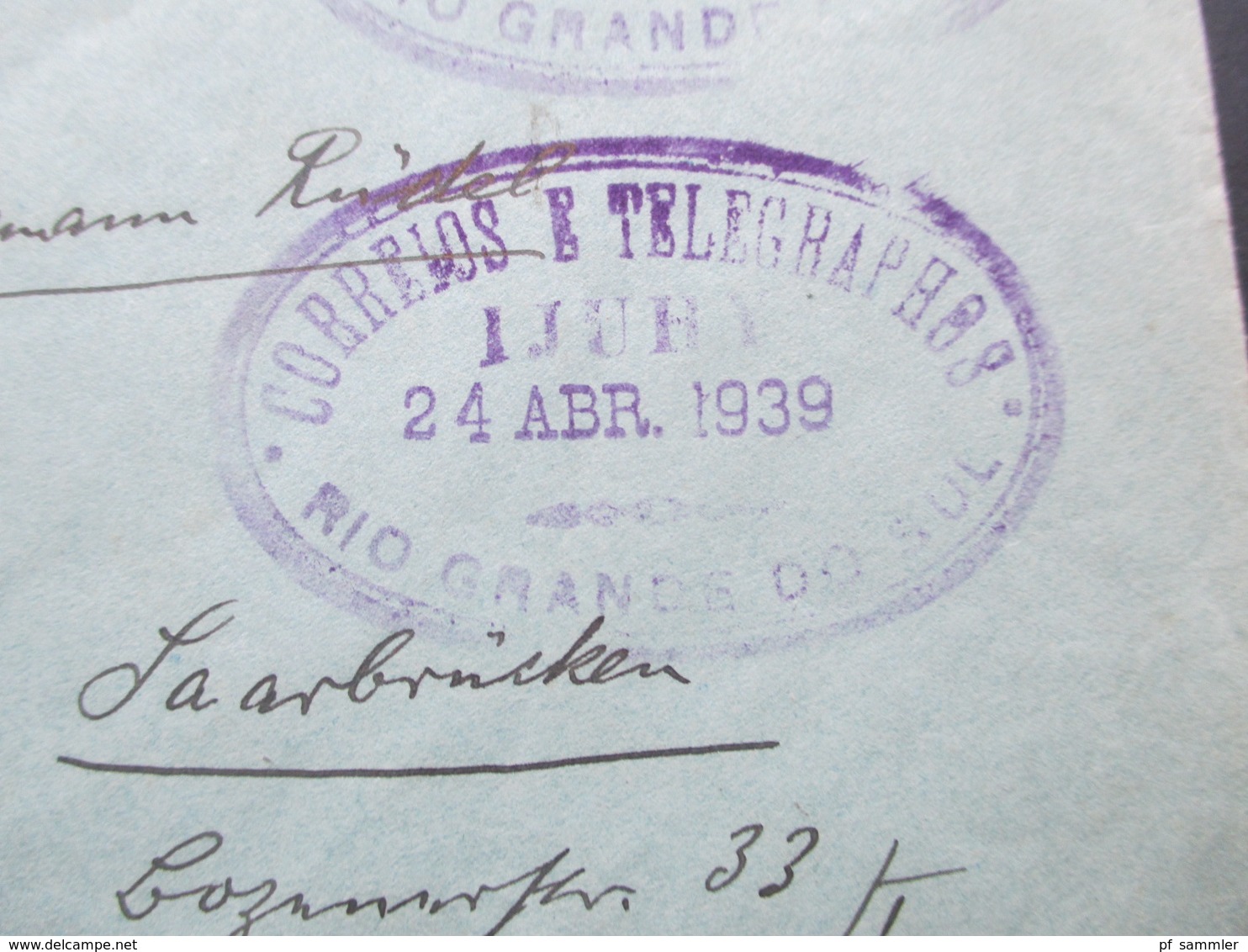 Brasilien 1939 Ovaler Violetter Stempel Correios Telegraphos Rio Grande Do Sul Dr. Med. Otto Rüdel Serra Cadeado - Cartas & Documentos