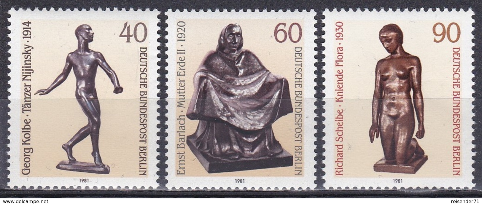 Deutschland Germany Berlin 1981 Kunst Art Kultur Culture Skulpturen Sculptures Kolbe Barlach Scheibe, Mi. 655-7 ** - Unused Stamps