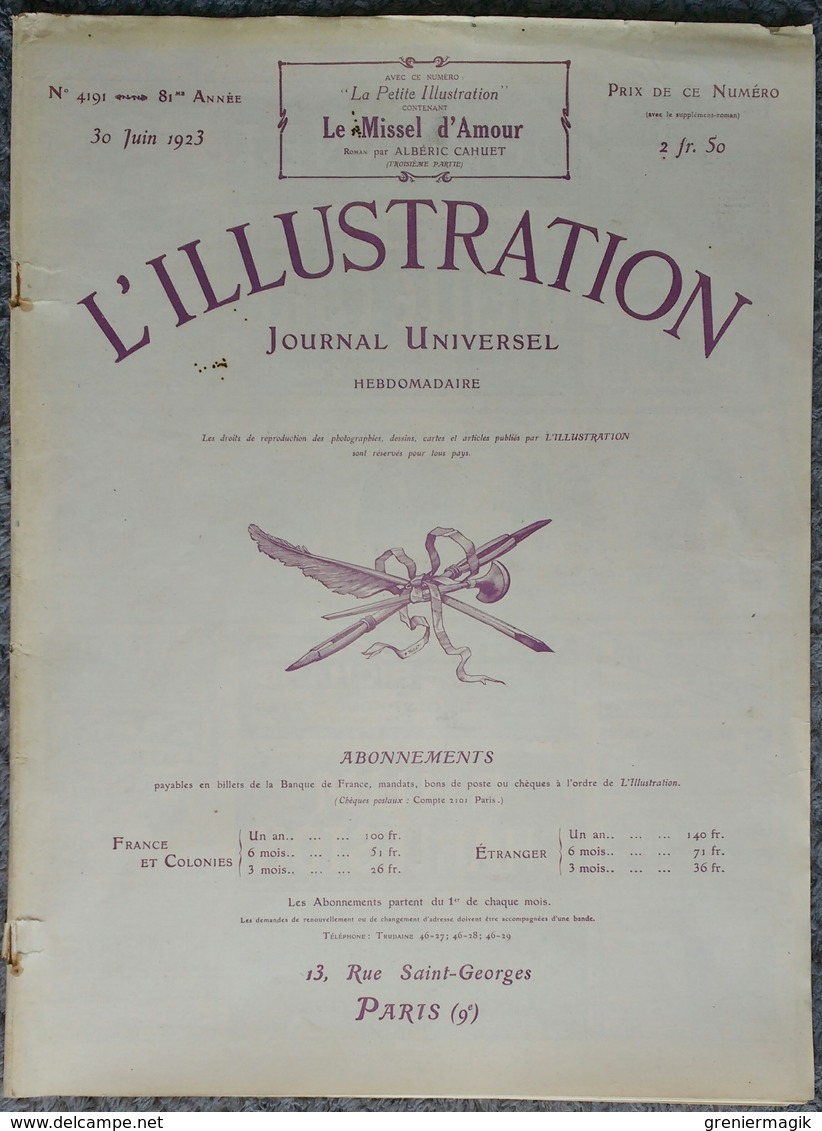 L'Illustration 4191 30 Juin 1923 Aéro-club De France SEM/Les Tanagras D'Arles/Etna/Stamboulisky/Parthenay/Finistère - L'Illustration