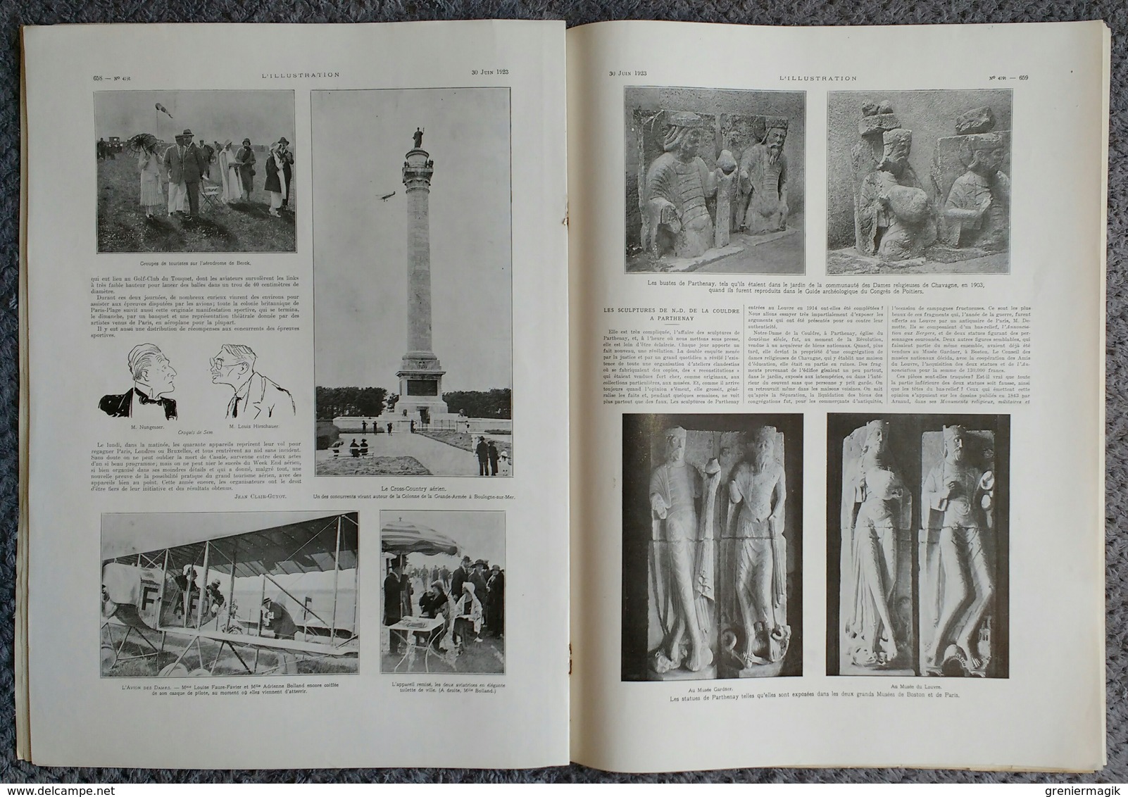 L'Illustration 4191 30 juin 1923 Aéro-club de France SEM/Les Tanagras d'Arles/Etna/Stamboulisky/Parthenay/Finistère