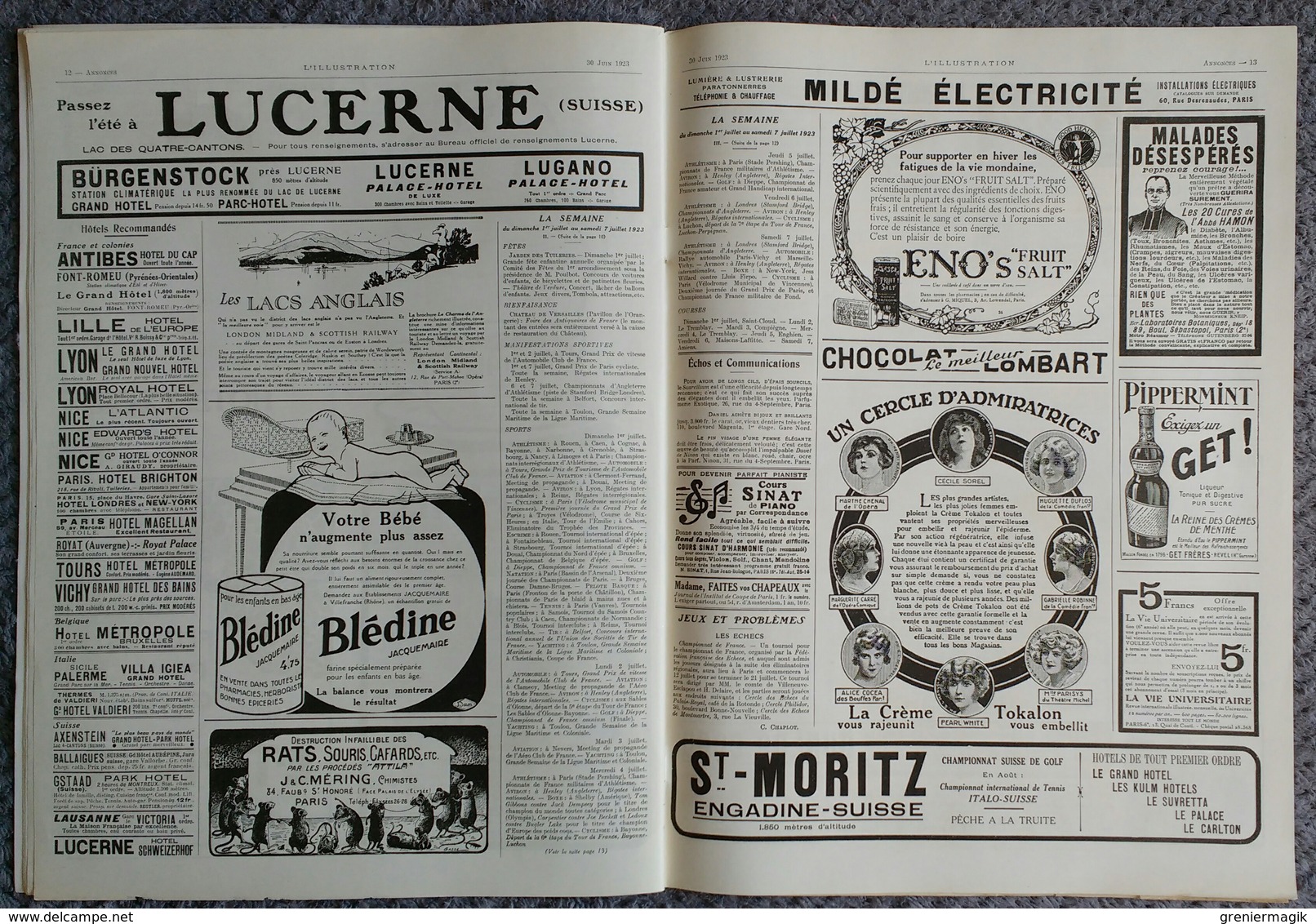 L'Illustration 4191 30 juin 1923 Aéro-club de France SEM/Les Tanagras d'Arles/Etna/Stamboulisky/Parthenay/Finistère